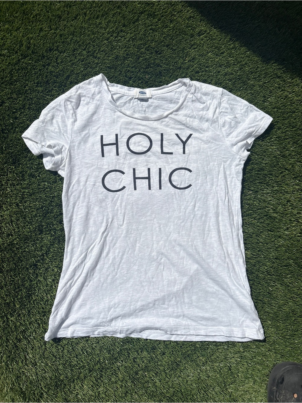 Old Navy White Graphic 'HOLY CHIC' Short Sleeve Tee